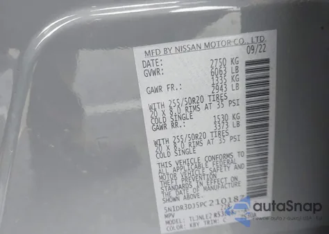 2023 Nissan Pathfinder Platinum 4Wd из США, поврежденный, VIN 5N1DR3DJ5PC210187